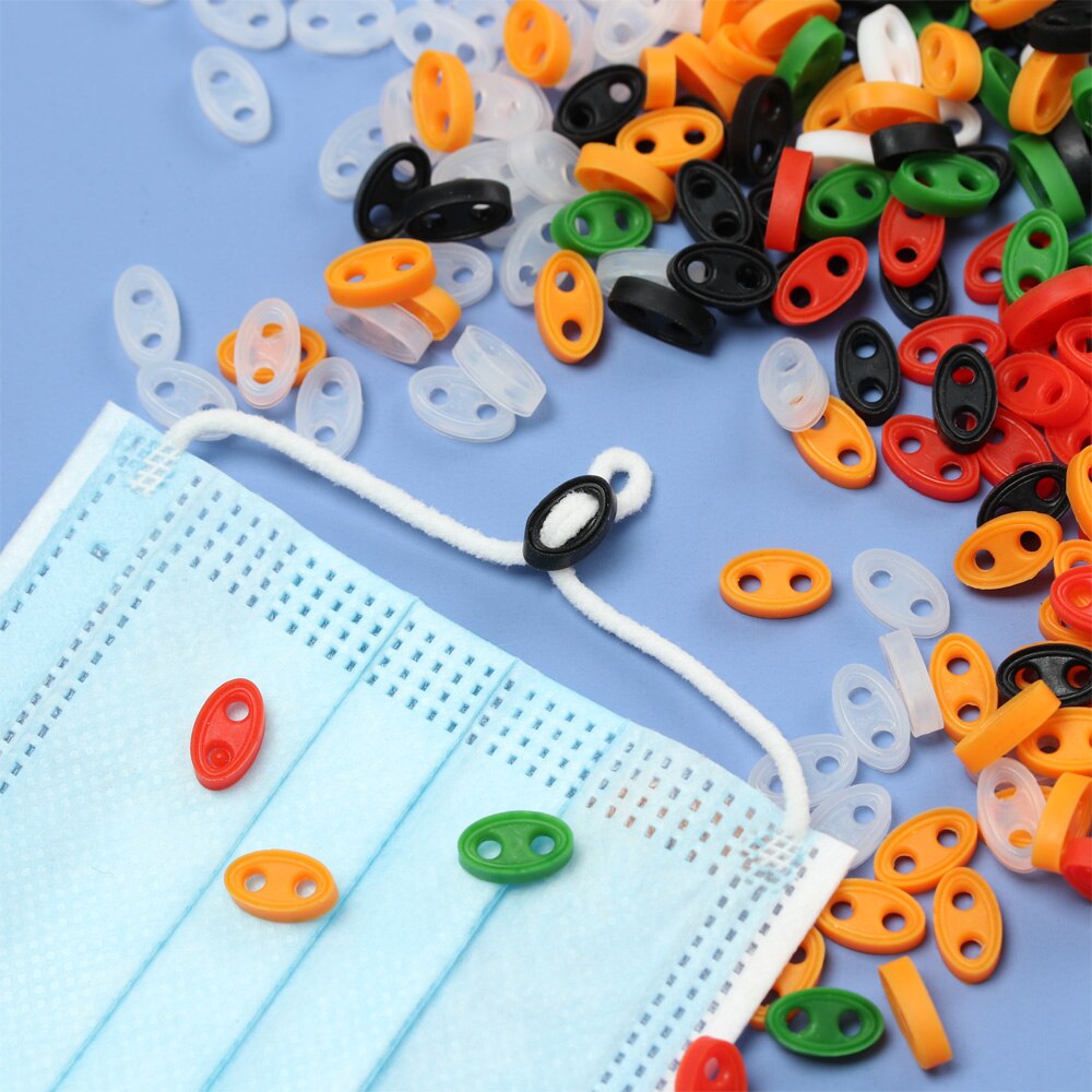 Cuentas ajustables de plástico para mascarillas, 50/100 Uds., hebilla antideslizante de doble agujero, banda elástica de 6 colores, accesorios para ajustar la oreja