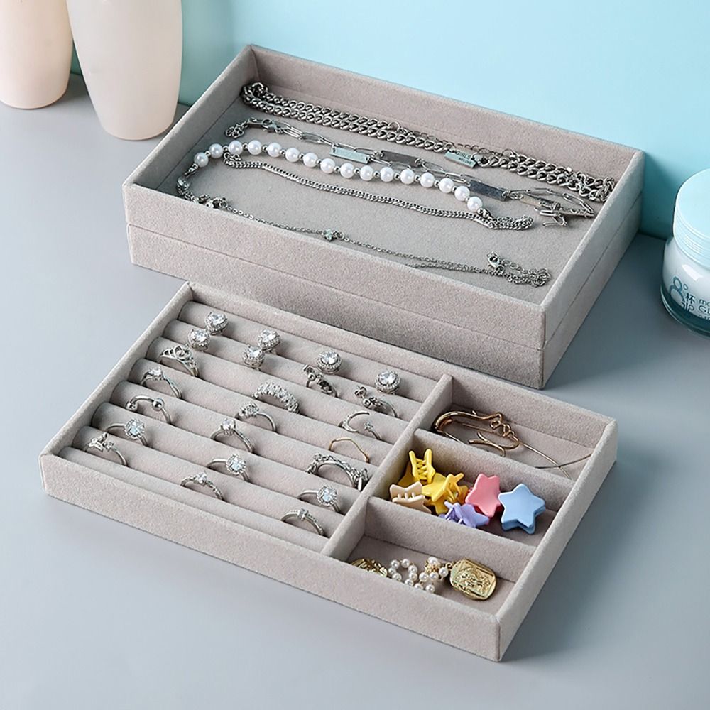 Organizer Doos Stapelbare Fluwelen Sieraden Opbergdoos Fluwelen Ketting Display Lade Ring Armband Ketting Case