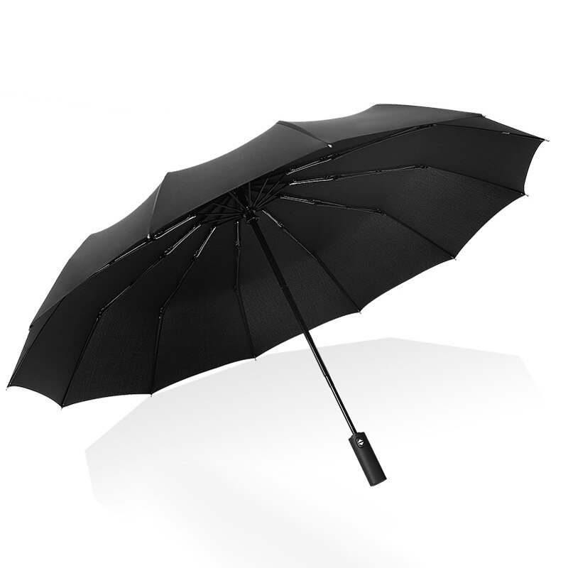 Folding Fully-automatic Umbrella 12 Bone Weatherproof Umbrella Men's Business Automatic Rainy Advertising Umbrellas arc 123cm: Black