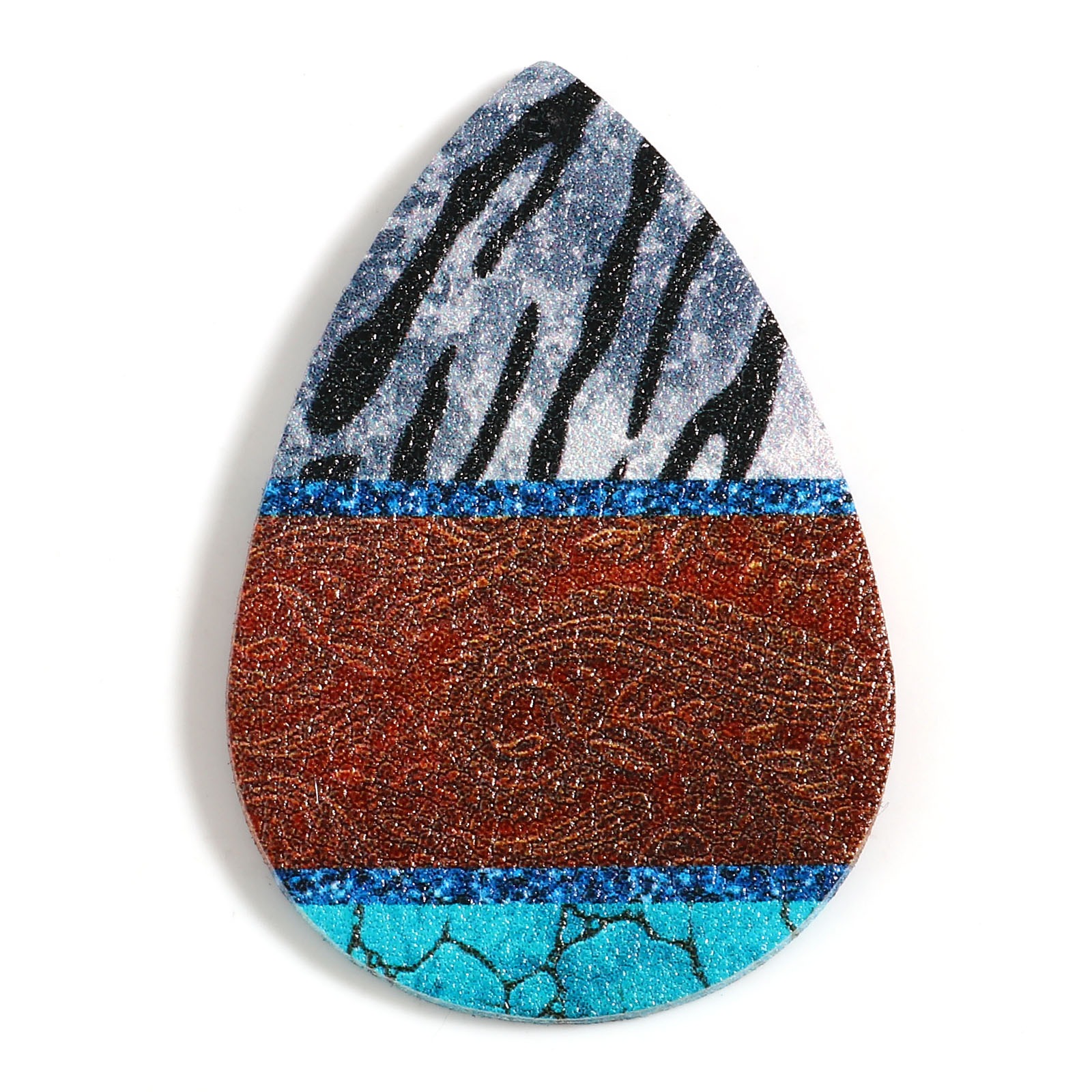 Bohemian pu leather pendant, multicolor with resin cabochon imitation, turquoise charms, diy necklace jewelry, , 5 pieces: 2