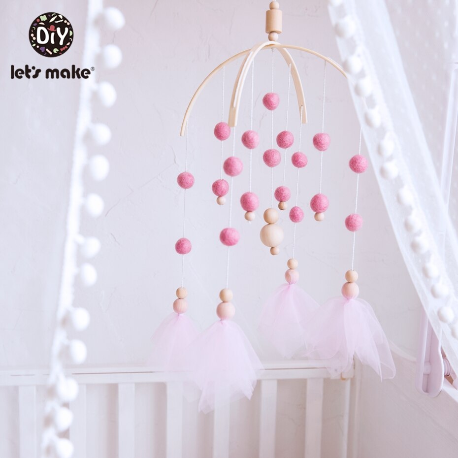 Let's Maken Houten Baby Bed Speelgoed Wieg Mobiele Baby Kamer Kinderwagen Muziek Baby Vilt Wol Bal Rammelaars Houten Bijtring speelgoed
