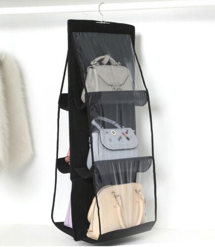 10 zakken opvouwbare hangende handtas portemonnee opbergruimte grote doorzichtige houder anti-stof organizer rek haak hanger rek tas: Zwart