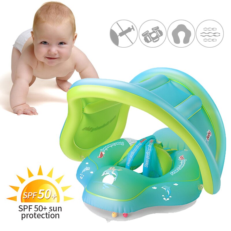Babyzwemband, opblaasbare, dikke, milieuvriendelijke pvc okselring met zonnescherm