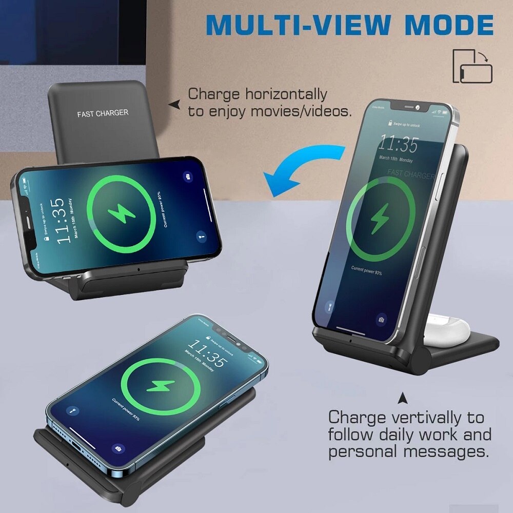 20W Fast Qi Wireless Charger 2 in 1 Induction Charging Stand For Samsung S10 S20 S21 For iPhone 13 12 11 XS XR X 8 Airpods Pro