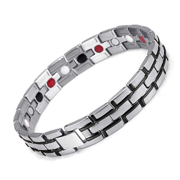 Cura magnético pulseira homem/mulher 316l aço inoxidável 3 elementos de cuidados de saúde (magnético, abeto, germânio) pulseira de ouro corrente de mão: Silver Black