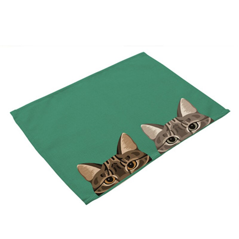 1 stk hund kat mønster dækkeserviet spisebordsmåtte drikkeunderlag western pad bomuld linned kop måtte 42*32cm køkken tilbehør  ma0001