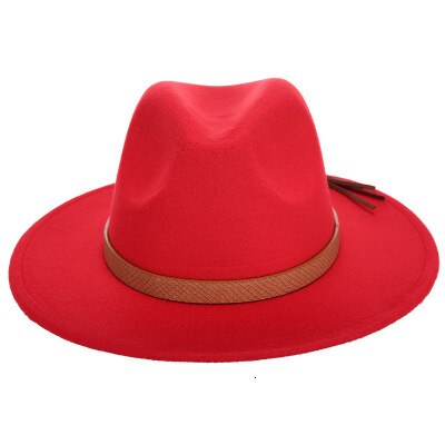 Women Wide Brim Wool Felt Jazz Fedora Hats Panama Style Ladies Trilby Gambler Hat Party Cowboy Sunshade Cap: 8 / 56-58CM