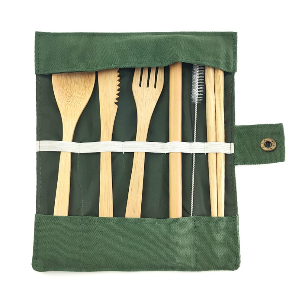 Bamboe Bestek Set Herbruikbare Bestek Set Servies Mes, Vork, Lepel, stro 0 Afval Dinnnerware Camping Reizen Bestek Set