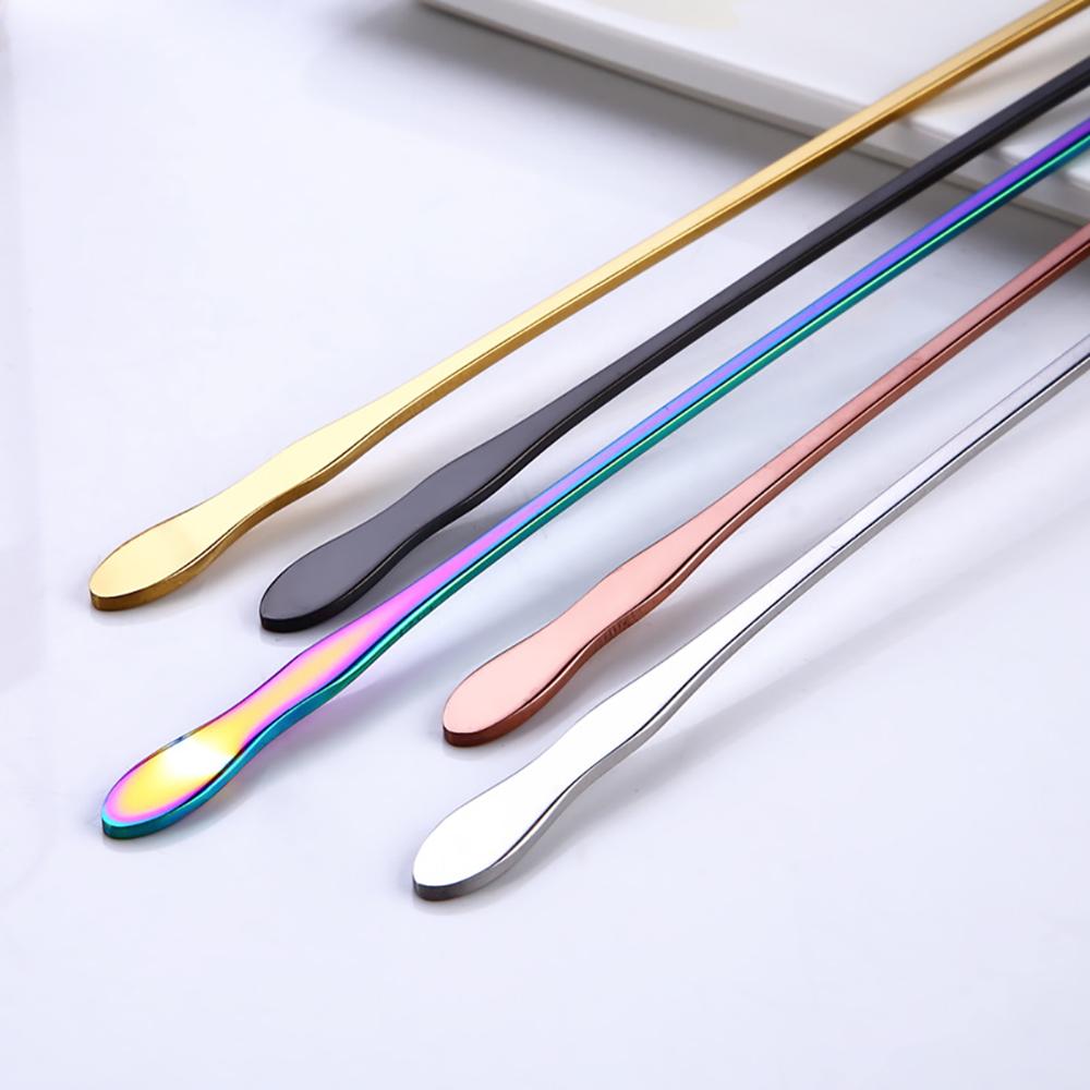 Cuchara de café expreso de 20cm, cuchara de cocina portátil de mango largo de acero inoxidable para cucharita y cubertería, cuchara para mezclar café y helado, utensilios para el hogar