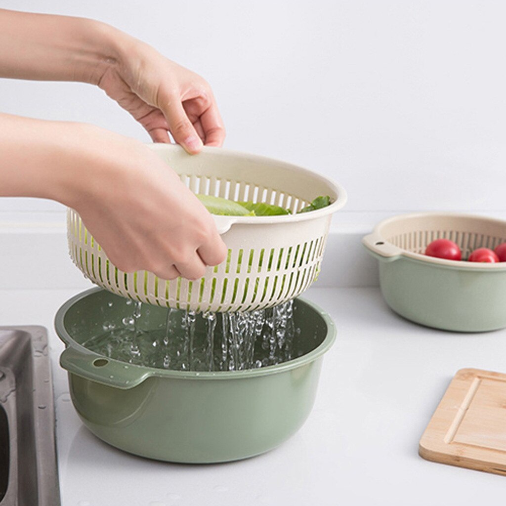 1 ud. Colador escurridor de cocina de plástico doble, colador de lavado de frutas y verduras, escurridor plegable, herramienta de cocina, triangulación de envíos