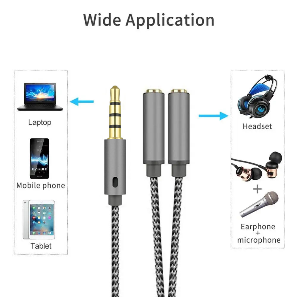 Headset-Adapter, Kopfhörer-Mikrofon und Lautsprecher, Y-Splitter-Kabel, 3,5-mm-Audio-Stecker auf 2 Buchsen, für Kopfhörer-Verlängerung, mobiles Audio