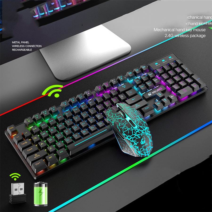Teclado mecánico LED USB inalámbrico para juegos, Juegos de pc retroiluminado para razer, tableta, kit de teclados, PC mecánico