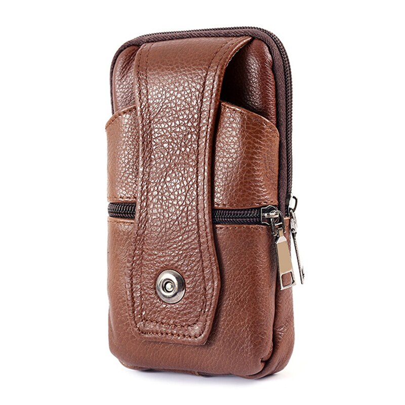 Retro Leather Men'S Waist Bag Outdoor Leisure Multifunctional Male'S Bags Wear Belt Mobile Phone Box For Man: Yellow brown 2