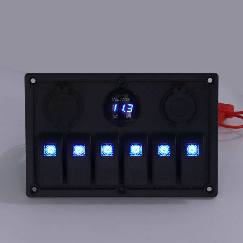 6 Gang Rocker Switch Panel LED Digital Voltmeter Marine Boat Rocker Switch Panel for SUV Trucks Lawn Mowers Tractors