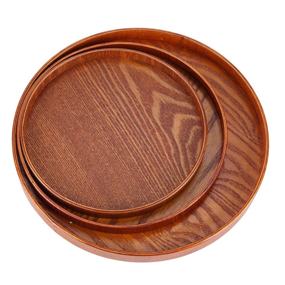 Plateau de service rond en bois naturel | Plateau en bois, thé serveur d'aliments, plats plateau de boisson d'eau, outils de cuisine