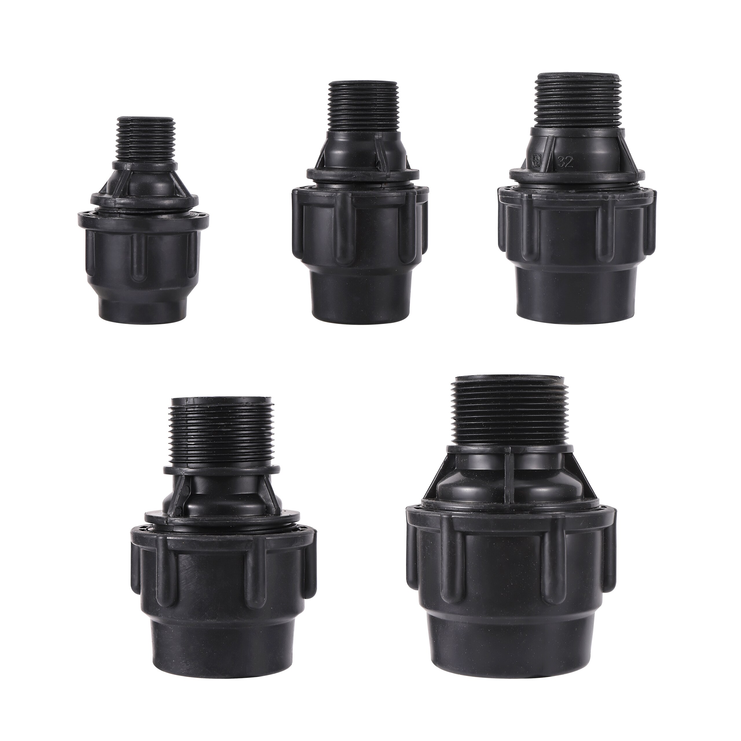 Musta pe vesiputki suora alennusliitin 20/25/32/40/50mm pe pvc putkiliittimet 1/2 &quot; 3/4 &quot; 1 &quot; 1.2 &quot; 1.5 &quot; uroskierreadapteri