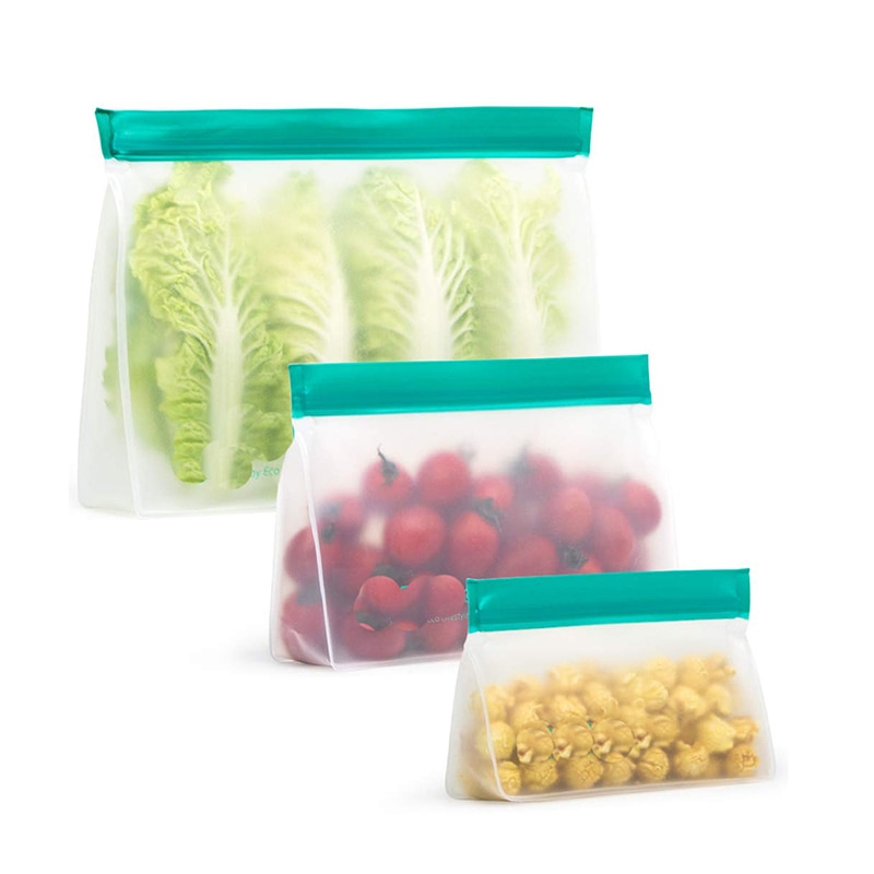 Sacos de armazenamento de alimentos, recipientes de peva conjunto de bolsas frescas de silicone com zíper reutilizáveis para almoço e frutas, congelar, tigela e copo de vegetais