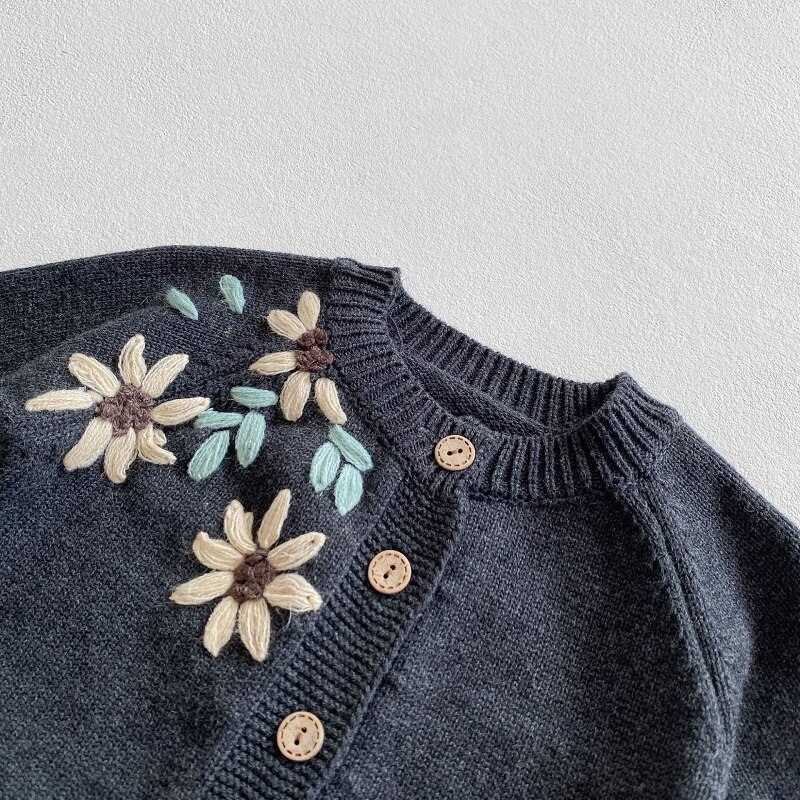 Abrigo bordado de flores para bebé, cárdigan de punto de , chaqueta informal para niña, ropa para niño pequeño, suéteres, ropa para bebé