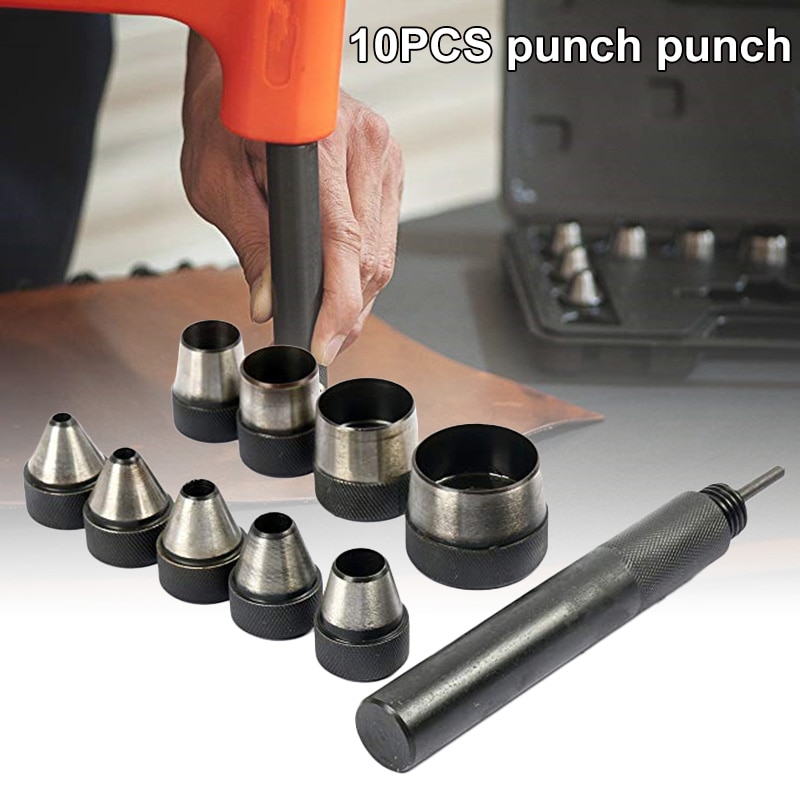 Large set of 10 best interchangeable hollow punches, heavy duty with handle, hand tool XH8Z JA10