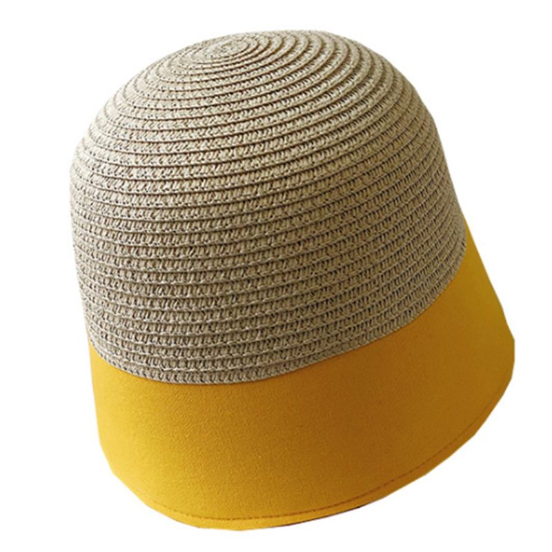 Japanse dames zomer bowler bucket hat kleur blok stro patchwork harajuku outdoor zonnebrandcrème brede rand visserspet: J
