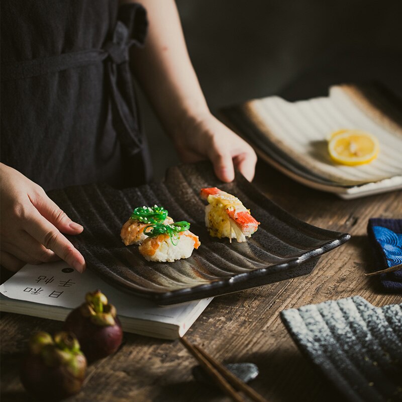 FANCITY Retro ceramic plate, irregular dinner plate, sushi plate, restaurant special-shaped plate