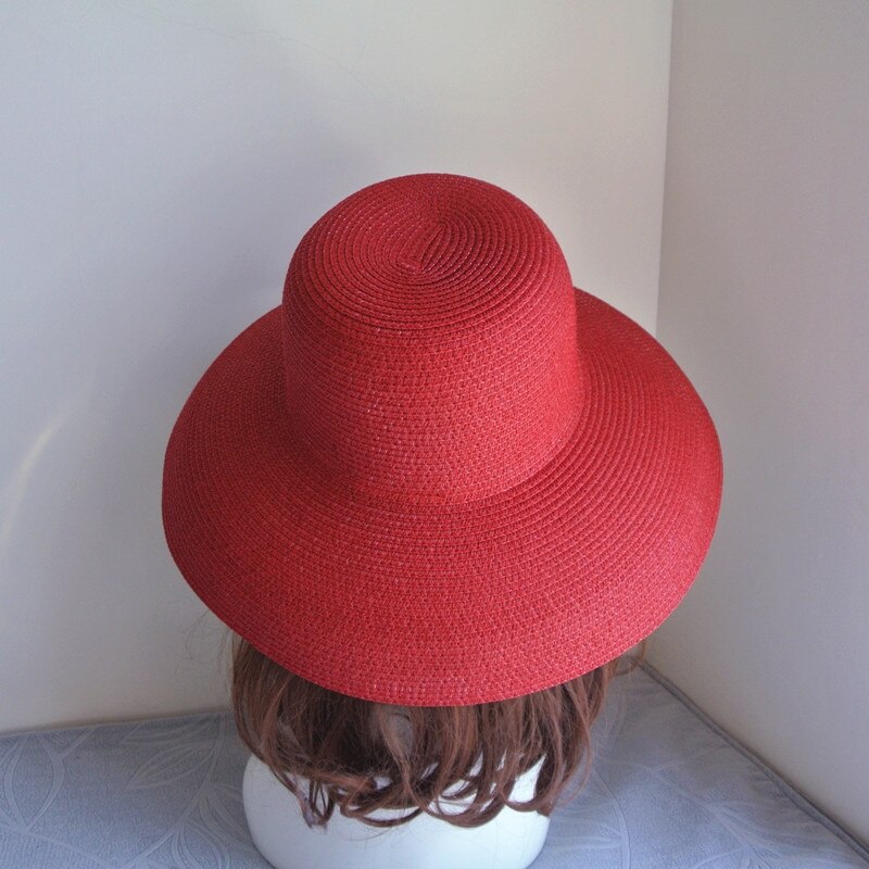 Sombrero parasol Vintage para señora, Color puro, estilo Hepburn, vacaciones 56-58CM, temperamento , de verano, sombrero de paja de