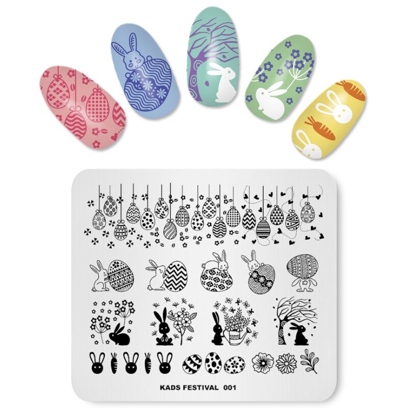 KADS Festival 001 lovely easter nail stamp stamping egg & rabbit