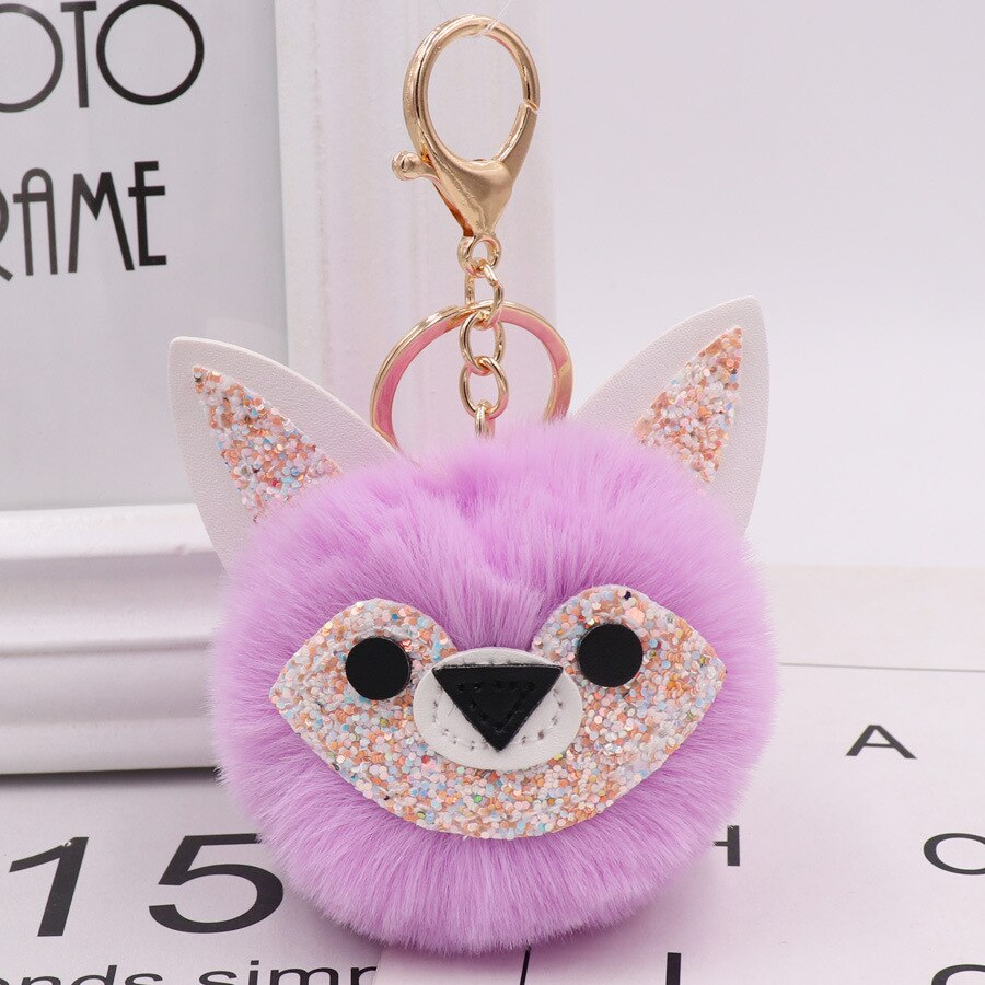 Automne et hiver Style Jade visage renard sac porte-clés modèle Pom-pom porte-clés porte-clés femmes sac pendentif: 15 Bright Red  Gold Tone Chain Buckle