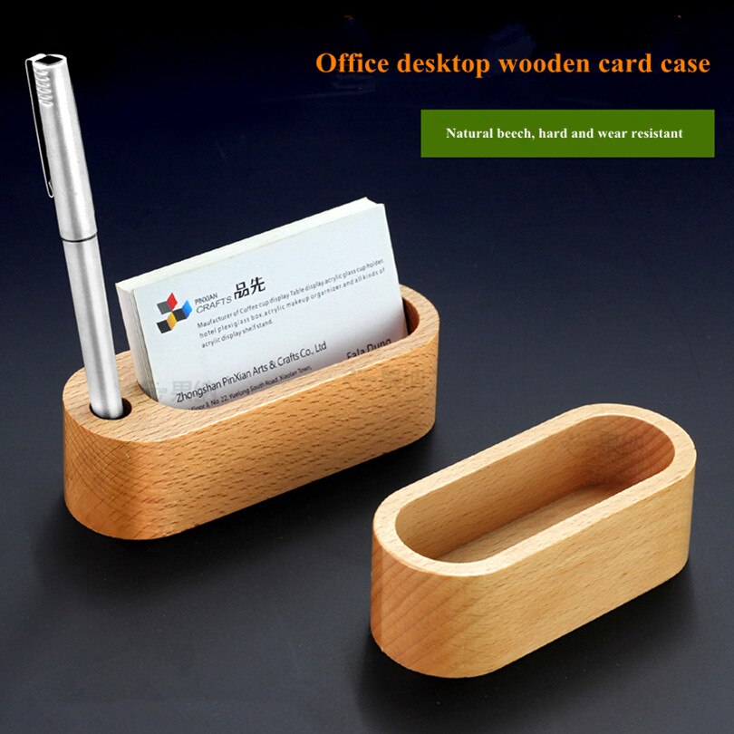 Wooden business card holder table card display storage box name card holder case office supplies