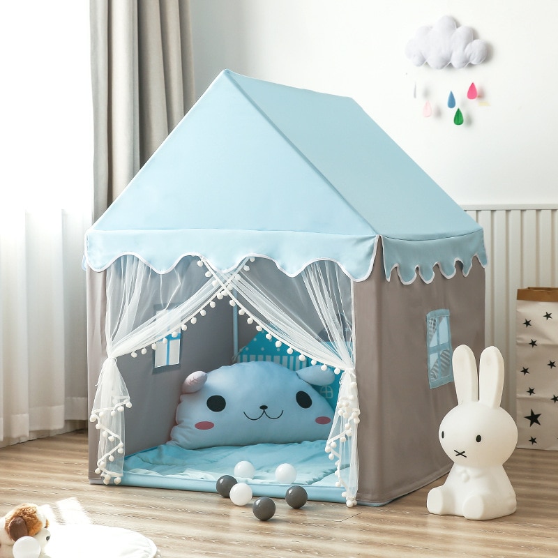Children Playhouse Kid Teepee House Home Princess Girl Indoor Baby Castle Large Play House Large Wooden Grey Pink White