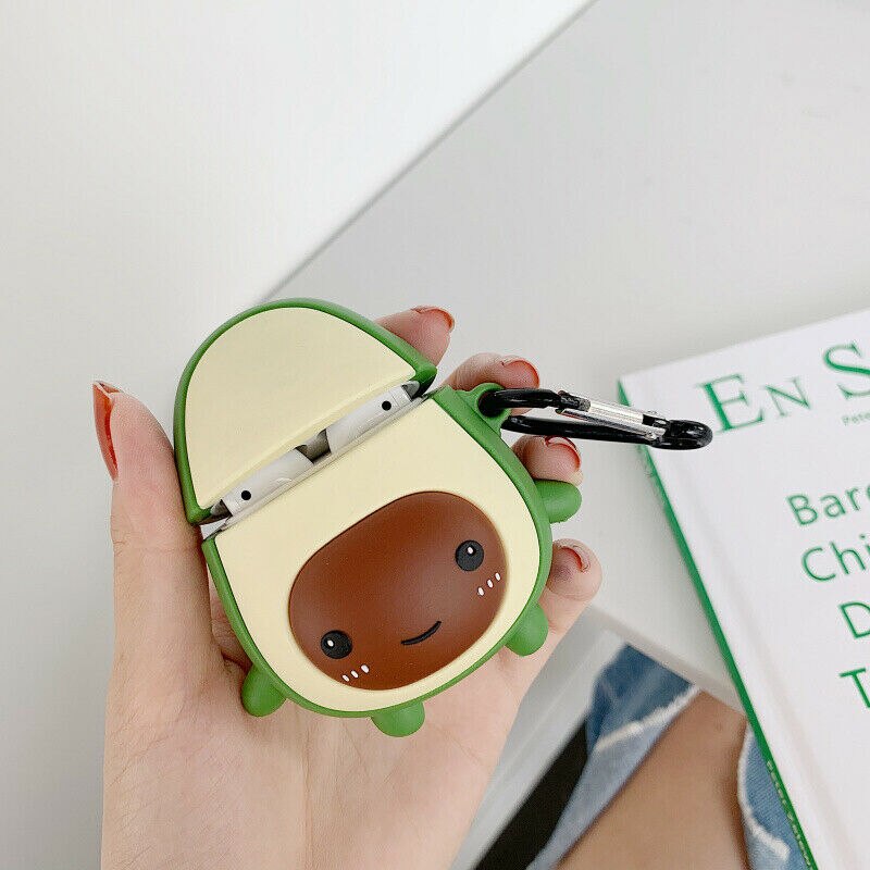 1pc 3d søde avocado silikone øretelefoner beskytte dæksel opladningsetui til airpods
