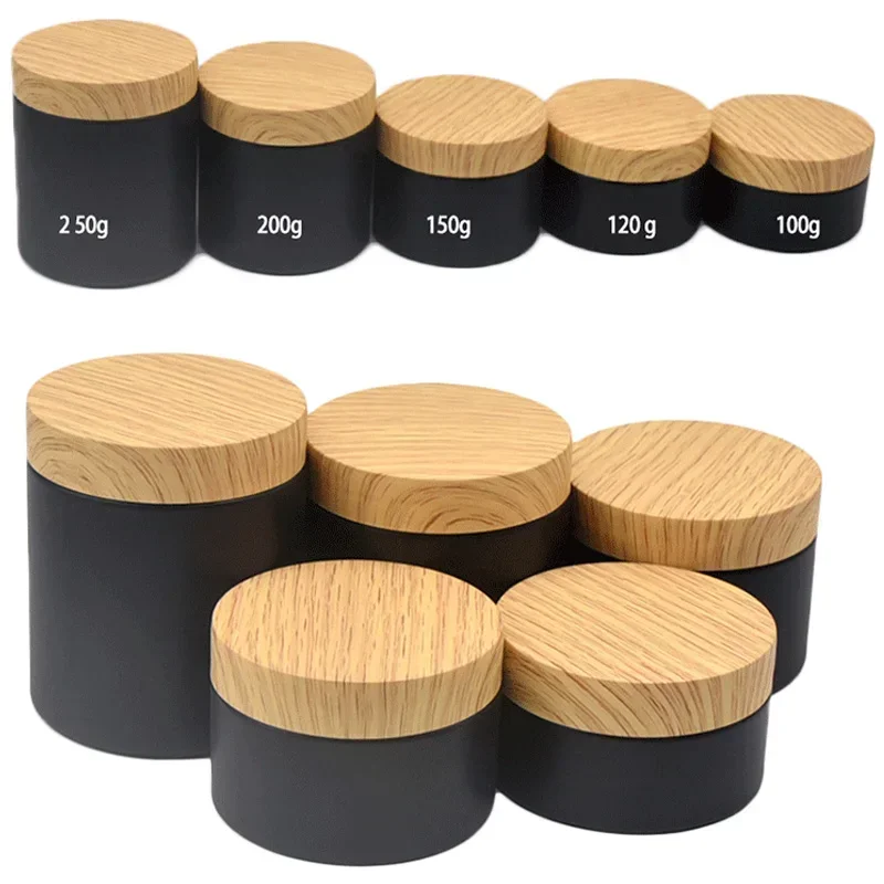 30 Stücke 100/120/150/200/250g Haustier Leere Kunststoffdose Nachahmung Holzmaserung Deckel Gesichtscreme Kosmetikbehälter Wiederverwendbare Nachfüllbare Gläser: S / Himmel Blau