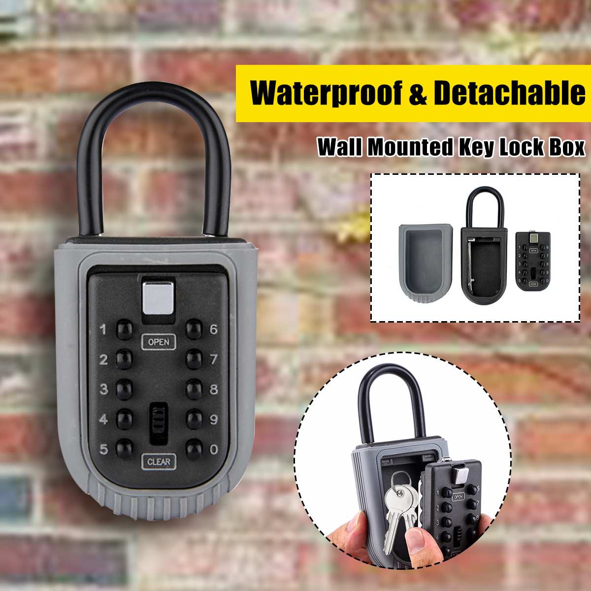 Key Lock Box Wall Mounted Aluminum alloy Key Safe Box Weatherproof 10 Digit Combination Key Storage Lock Box Indoor Outdoor
