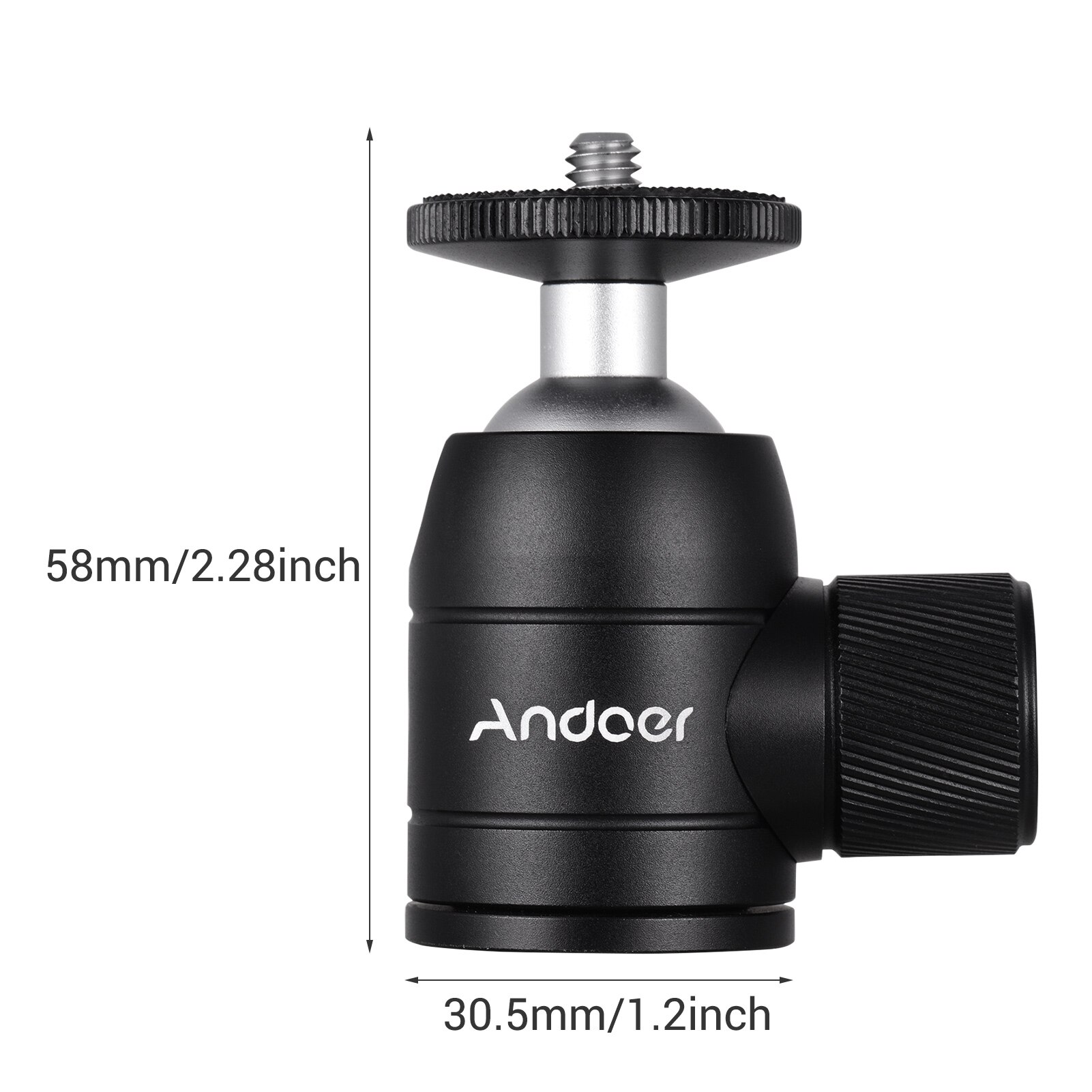 Andoer Aluminum Alloy Mini Ballhead Ball Head 360 Panoramic Head with 1/4 Inch Screw Mount for DSLR ILDC Camera Tripod Monopod