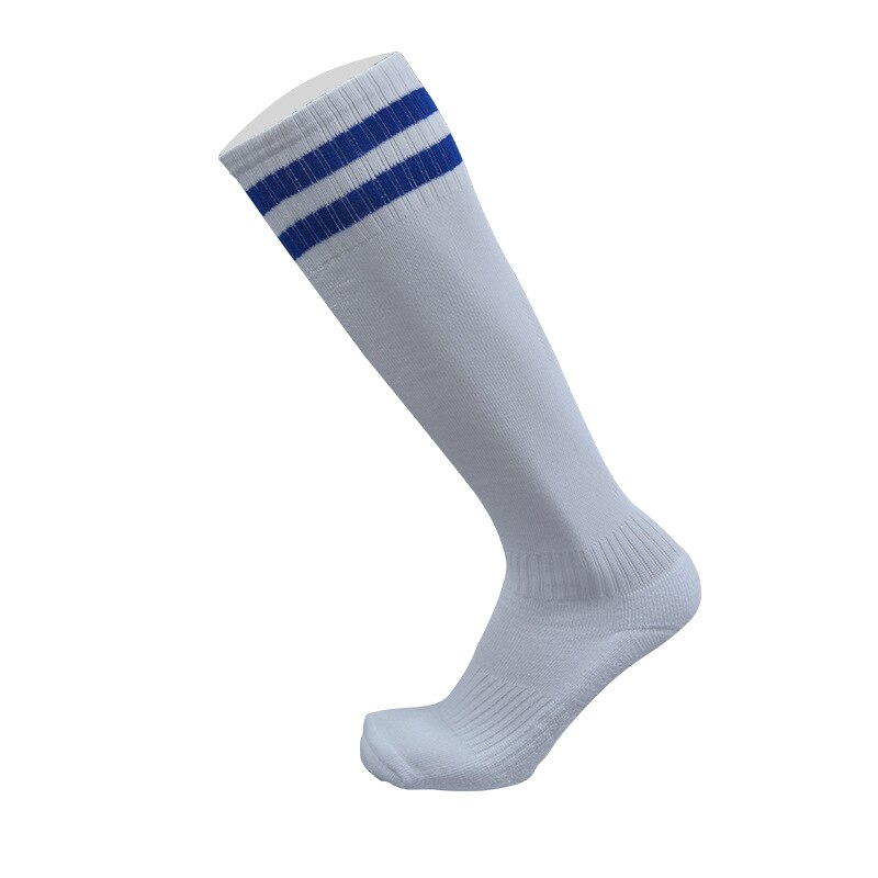 Barreled football socks towel bottom Striped knee stockings Child Men Kids Boys Soccer sock Absorbent sox non-slip movement: white with blue / kids size