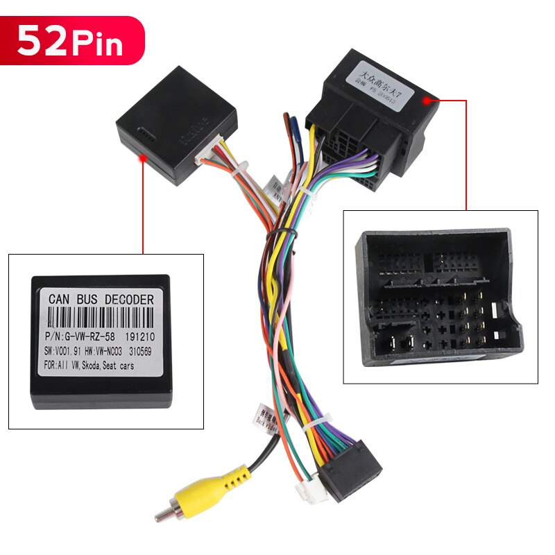 Mekede 40 pin 52 pin bil dvd spiller canbus eske ledningsnett til volkswagen golf 5/6/ polo / passat / jetta / tiguan / touran / skoda: 52- pin canbus