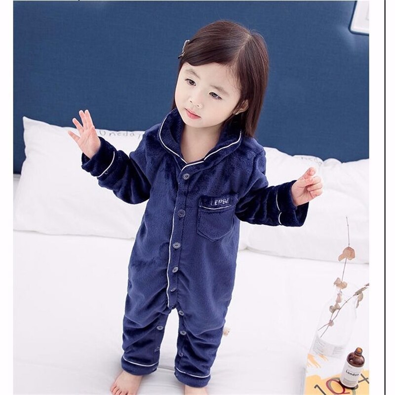 Winter freundlicher Flanell Weichen Schlafanzug Für Mädchen Jungen Kleinkind Feste Gesamt Pyjama freundlicher-Nachtwäsche Homeservice Onesie Kleidung: Marine Blau / 130cm