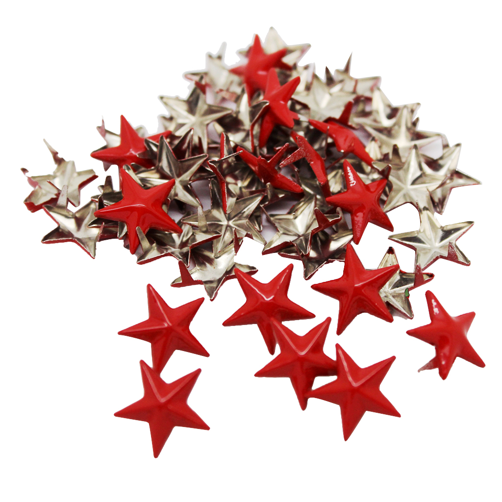50Pcs Big Red Star Rivet Stud Punk Leathercraft DIY Punk Claw Rivets for Clothes Bags Jeans Shoes Hats Leather Bracelets - 15mm