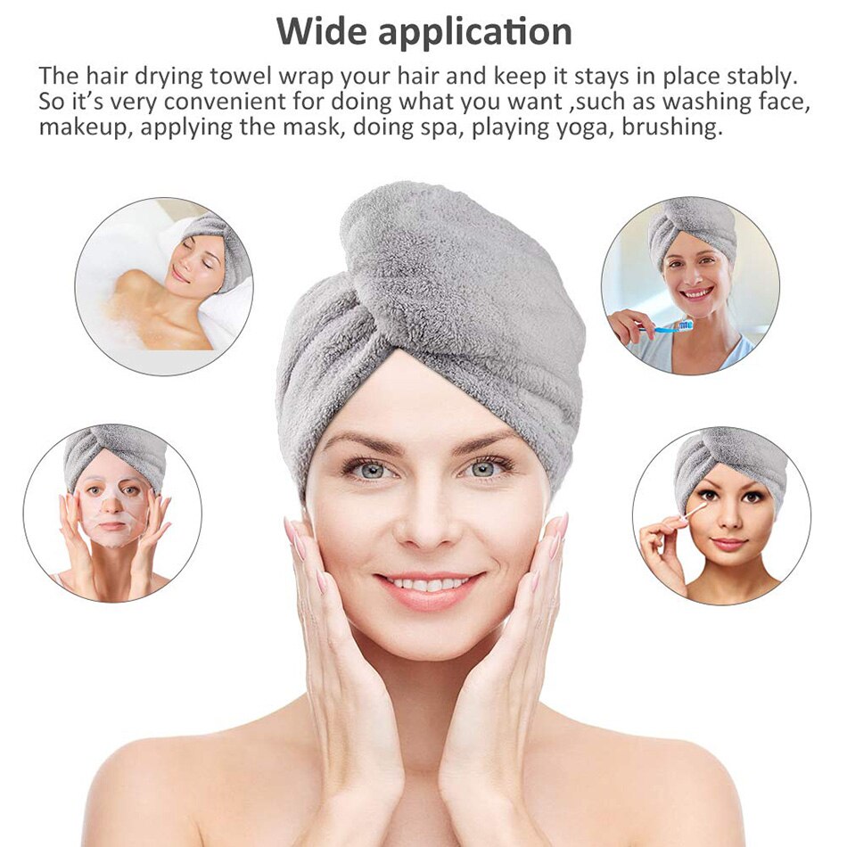 Microfiber Hair Towel Wrap for Women Girls, Quick Dry Towel for Long Curly Hair, Hair Drying Soft Towels with Button 8 Colors