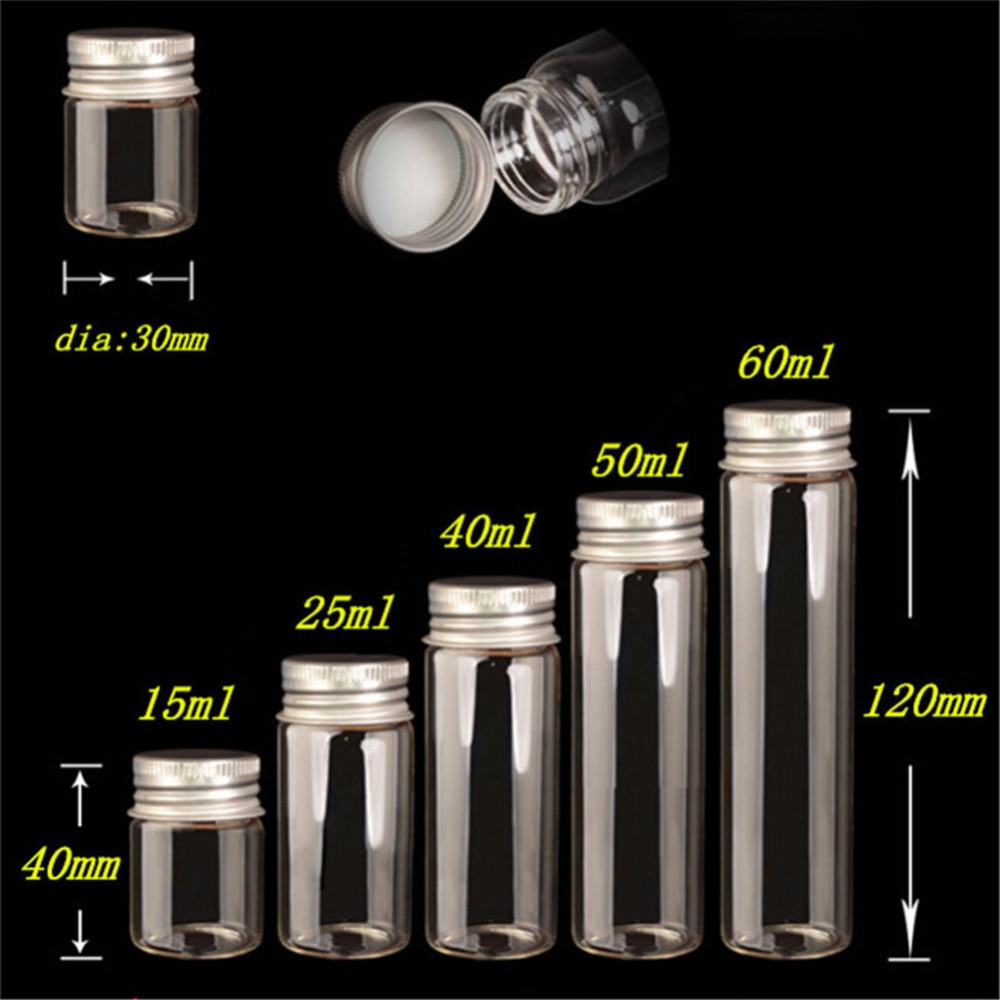 Botellas de vidrio con tapa de tornillo, frascos de sellado de aluminio, grado alimenticio, 24 piezas, 15ml, 25ml, 40ml, 50ml, 60ml