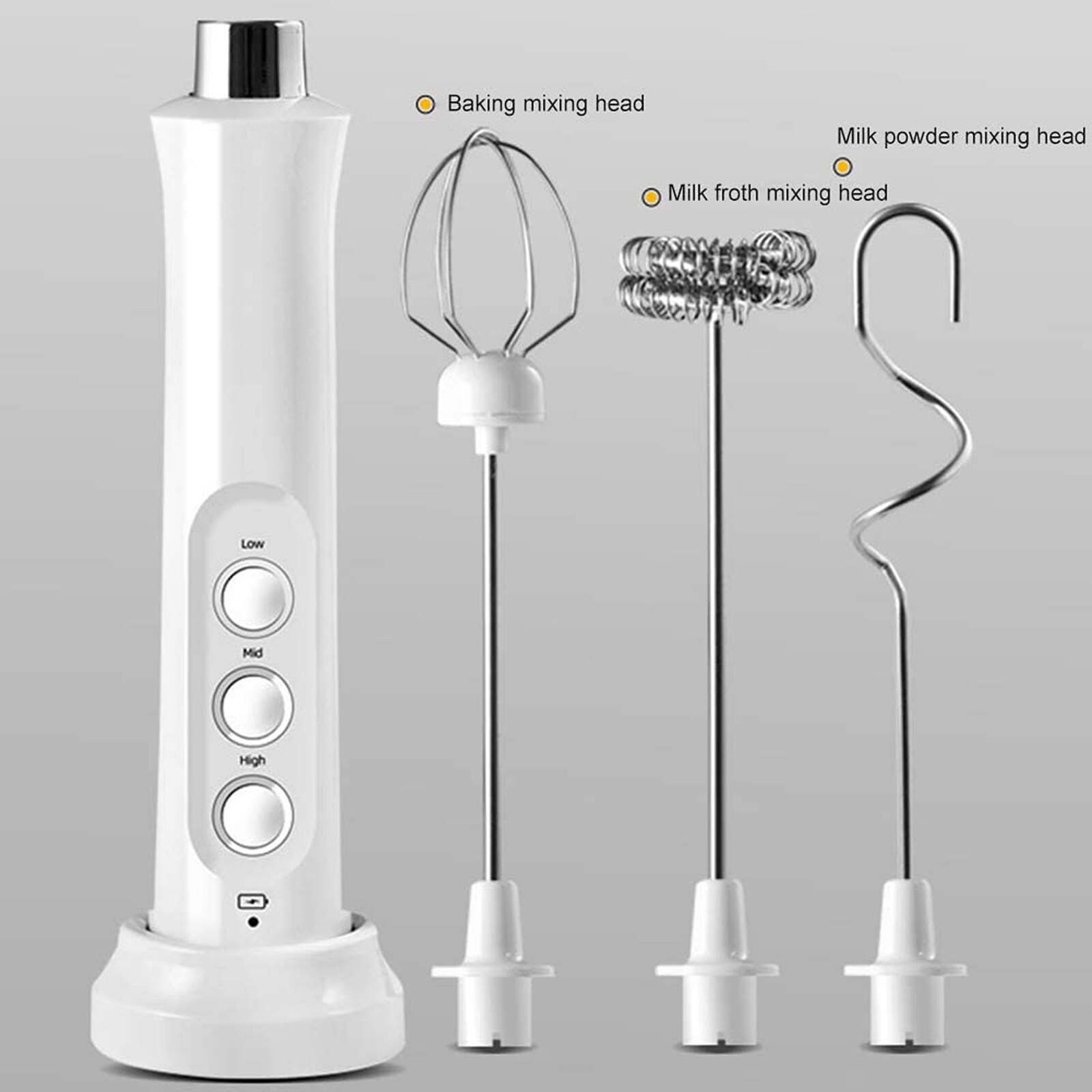 Äggvisp visp handhållen mjölkskummare kökstillbehör med 3 rostfria vispar usb elektrisk mixer trådlös minimixer
