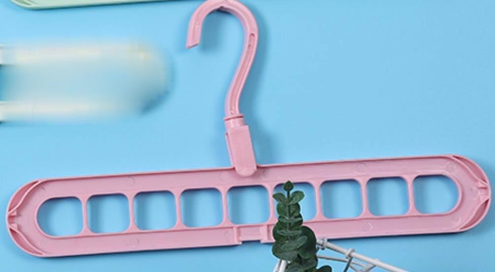 Plastikowe wielofunkcyjne składane wieszaki na ubrania 9 otworów oszczędność miejsca wieszak na kurtki 360 obrotowy stojak robić przechowywania składany organizator szafy: różowy