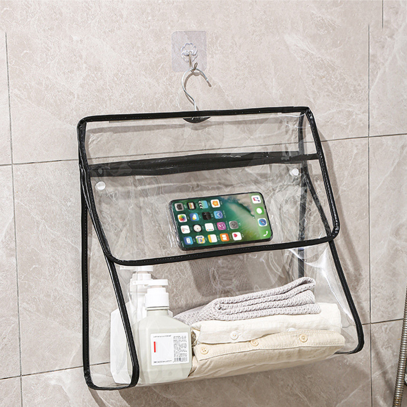Waterproof TPU Hanging Organizers Toiletries Holder Bath Wash Makeup Bags Bathroom Clothes Organizer Shower Cloth Storage Bag: black / S--30x12x37CM