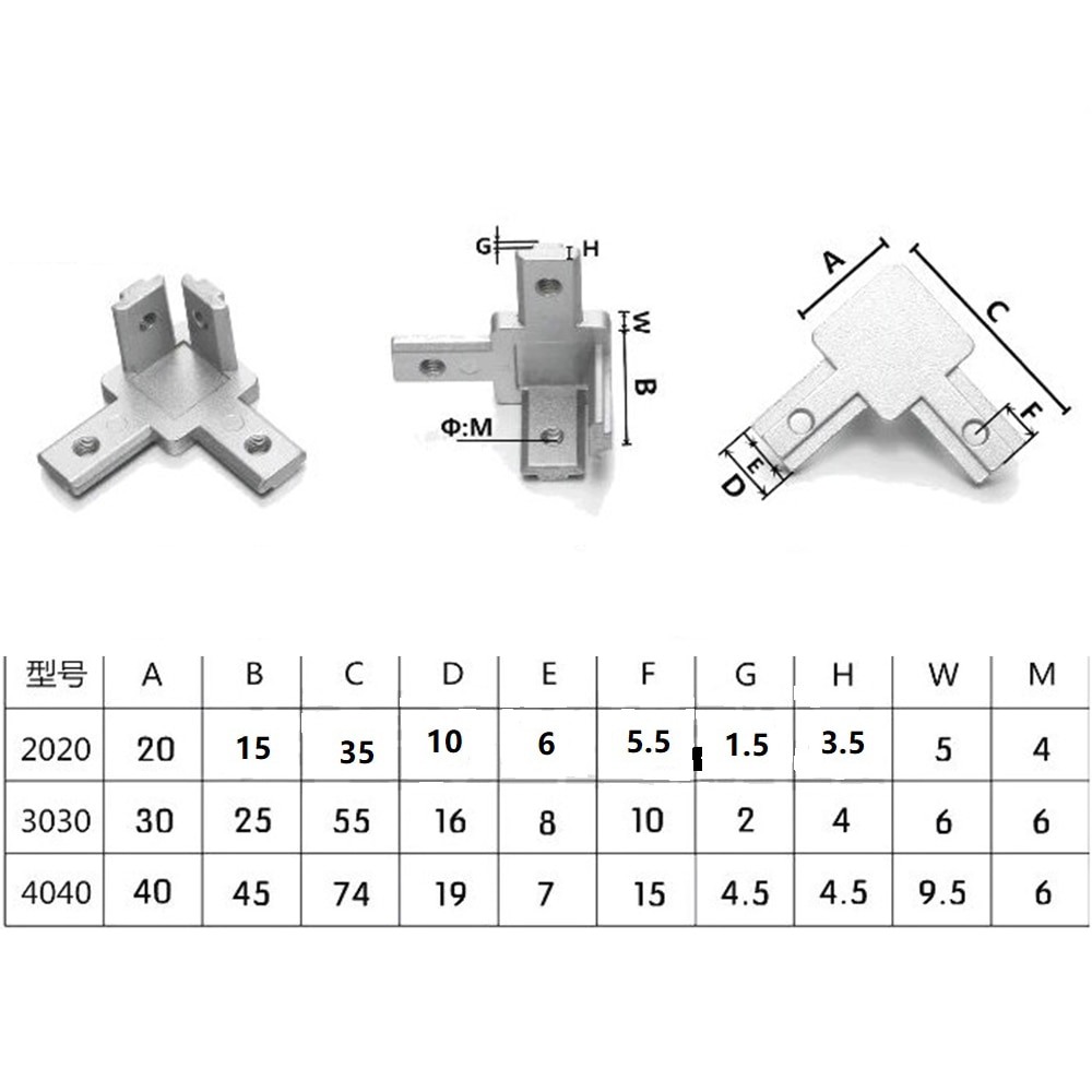 3-Way End Corner Bracket Connector for T slot Aluminum Extrusion Profile /3030 series Pack of 1
