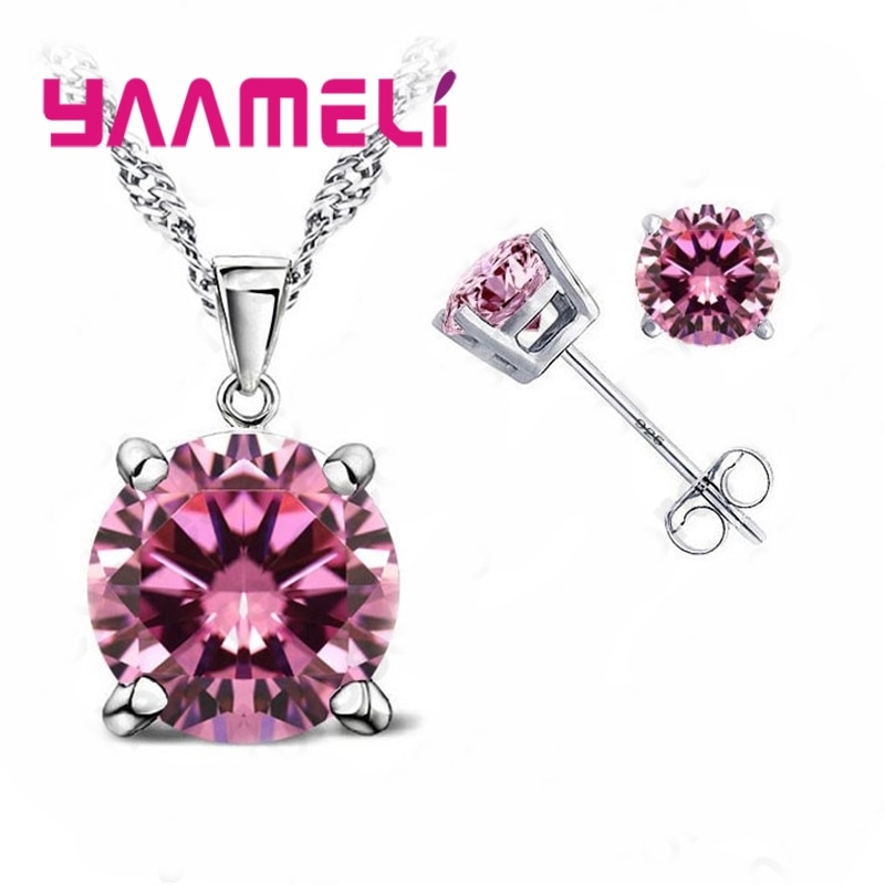 Classic Wedding Jewelry Cubic Zirconia Good 925 Sterling Silver Jewelry Sets Stud Earring Pendant Necklace Set