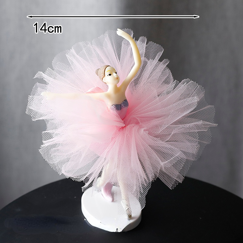 White Pink Ballet Girls Decoration Hook Flower Happy Birthday Cake Topper Wedding Bride for Party Supplies Baking Love: light green