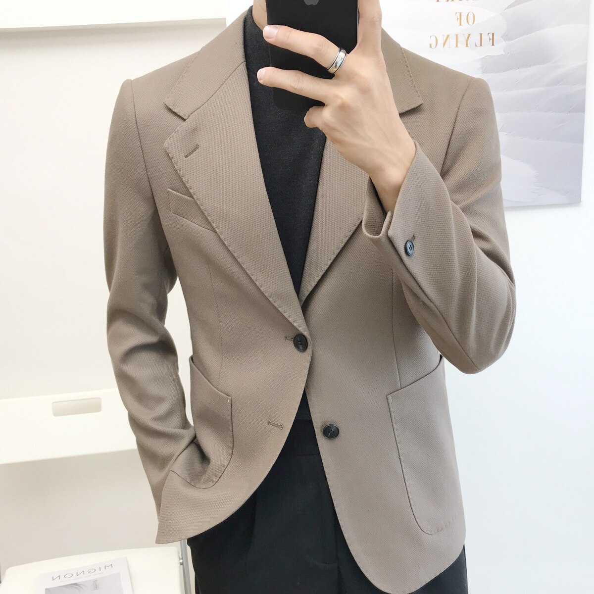 Blazer de Sport vert pour hommes, veste de costume de bureau britannique, avec poche plaquée solide, formel, 2022: Dark Brown / Korean 3xl
