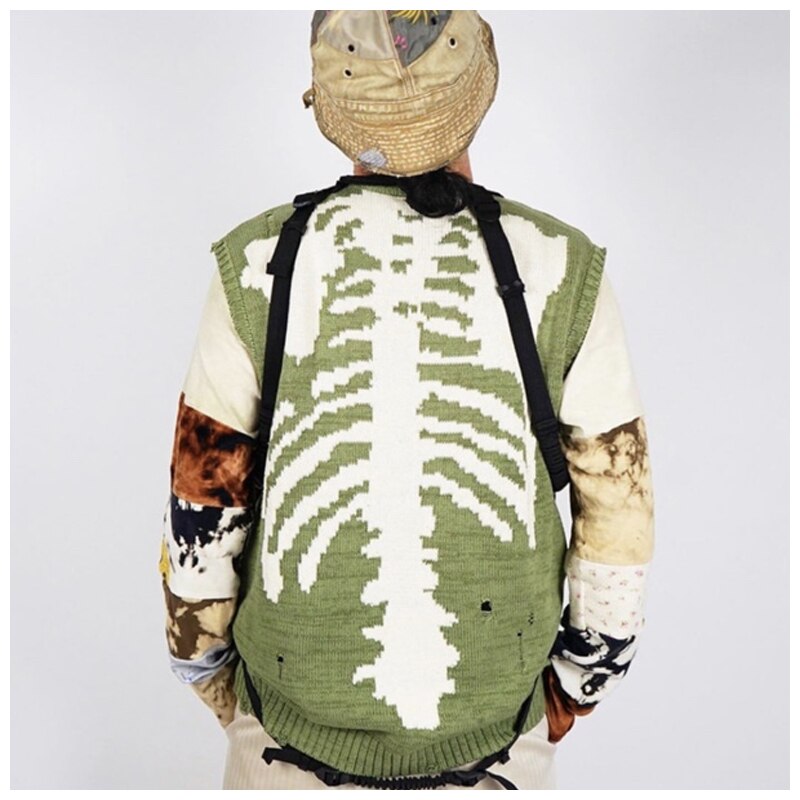 Rue japonais KAPITAL squelette trou gilet pull homme hiver Nouvelle De Rue décontracté couple gilet pull