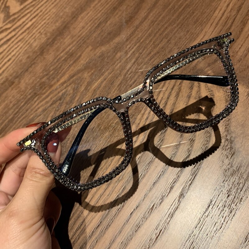 Nærsynethed hypermetropi kvinder solbriller vintage klar linse briller dame luksus rhinestone dekoration solbriller mænd optisk