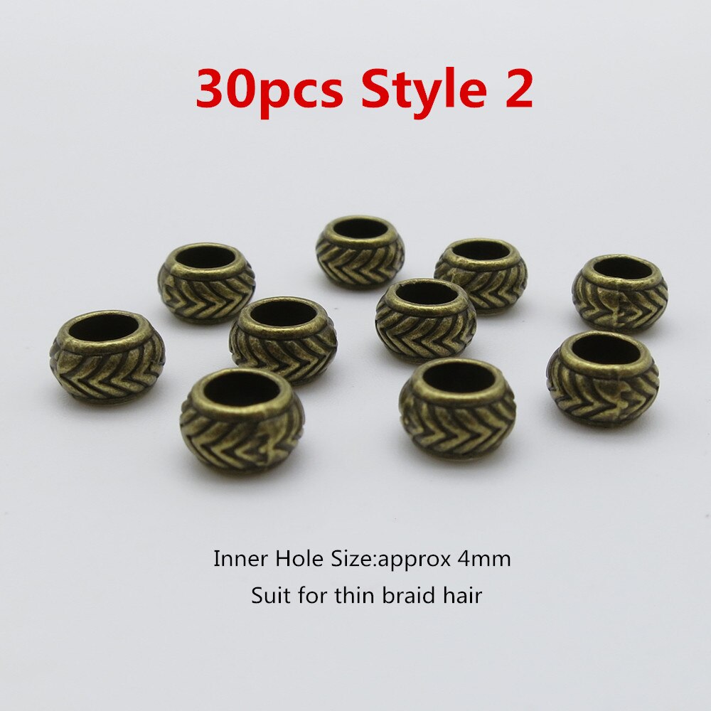 Micro anillos pequeños de plata/bronce para hombre y mujer, runas vikingas trenzadas, dreadlock, cuentas para Barba, accesorios para el cabello, 30 Uds.: 30pcs Style 2
